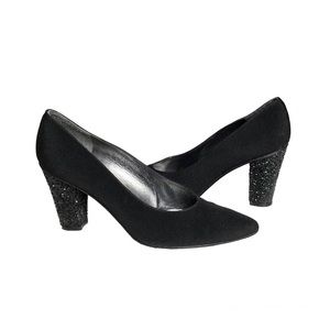 Stuart Weitzman Pumps Glitter Heels Black Satin